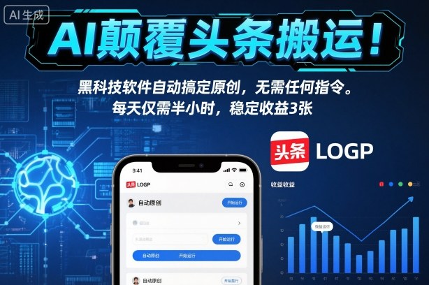 AI颠覆头条搬运！黑科技软件自动搞定原创，无需任何指令。每天仅需半小时，稳定收益3张【揭秘】-大表哥网创