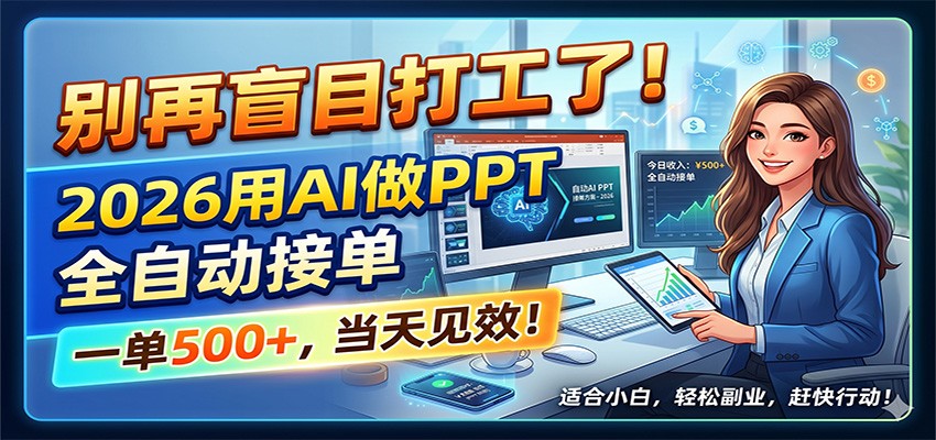 别再盲目打工了！2026用AI做PPT全自动接单，一单5张+，当天见效！-大表哥网创
