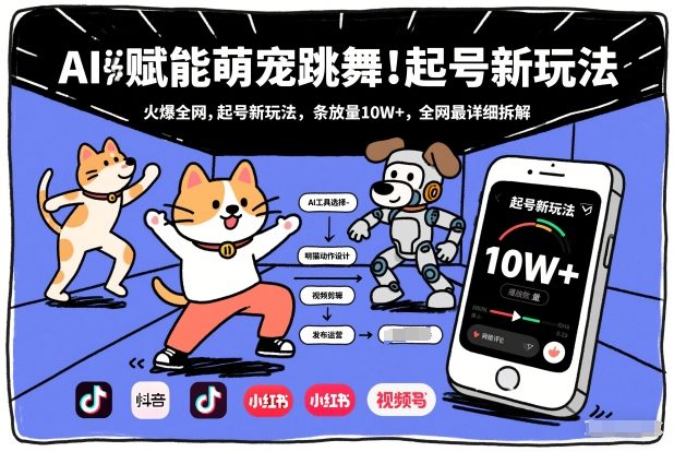 AI赋能萌宠跳舞，火爆全网，起号新玩法，条条播放量10W+，全网最详细拆解-大表哥网创