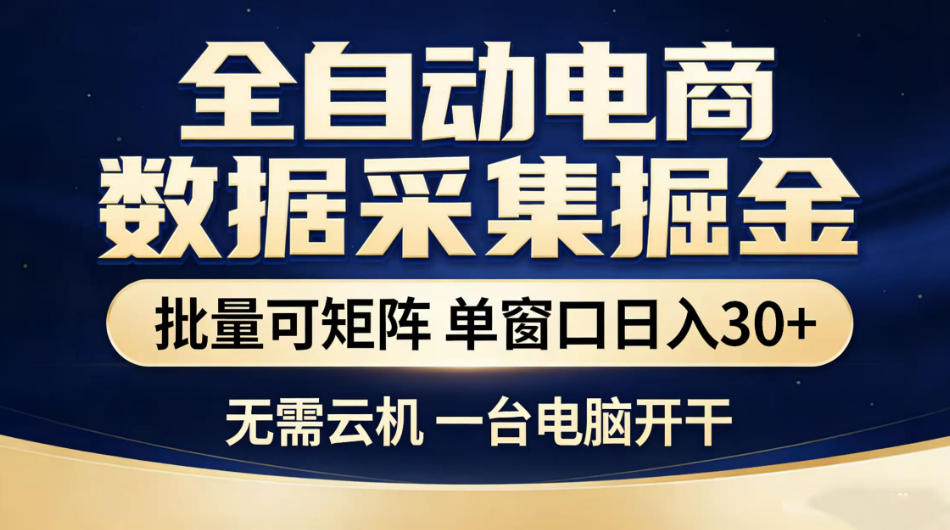 全自动电商数据采集掘金，批量可矩阵单窗口日入30+，无需云机一台电脑开干【揭秘】-大表哥网创
