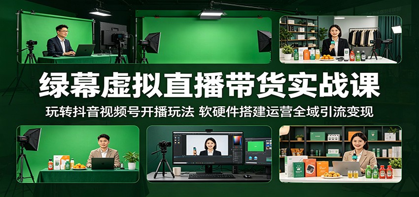 绿幕虚拟直播带货实战课：玩转抖音视频号开播玩法，软硬件搭建运营全域引流变现-大表哥网创