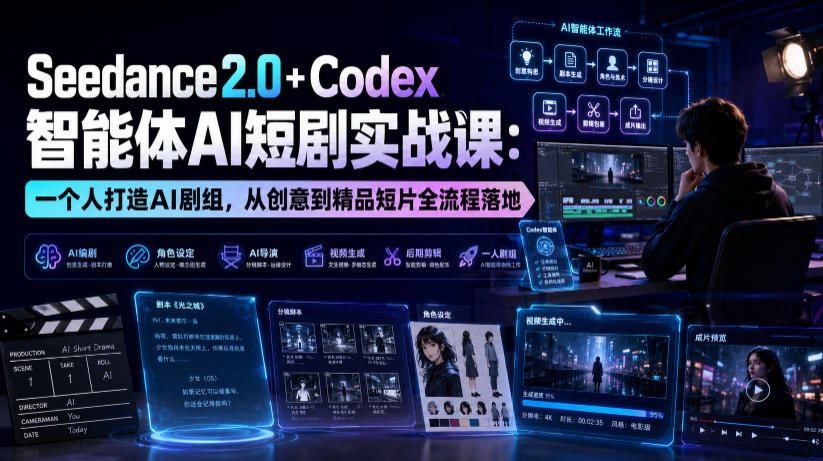 Seedance2.0+Codex智能体AI短剧实战课:一个人打造AI剧组,从创意到精品短片全流程-大表哥网创