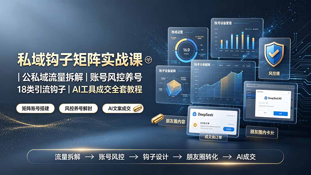 私域钩子矩阵实战课〓公私域流量拆解｜账号风控养号｜18类引流钩子｜AI工具成交全套教程-大表哥网创