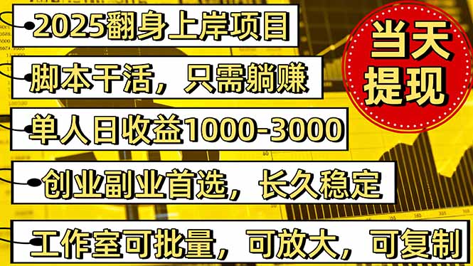 稳定八年美金掘金2.0脚本干活，只需躺赚。单人日收益1000-3000可批量、…-大表哥网创