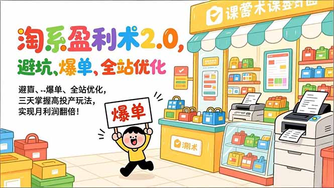 淘系盈利术2.0，避坑、爆单、全站优化，三天掌握高投产玩法，实现月利润翻倍！-大表哥网创