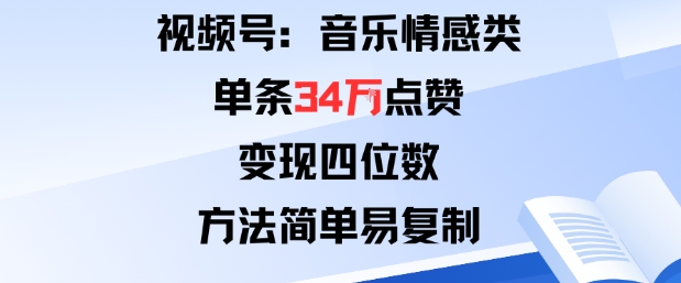 视频号分成计划新玩法：音乐情感类单条34W点赞，变现四位数，方法简单易复制-大表哥网创