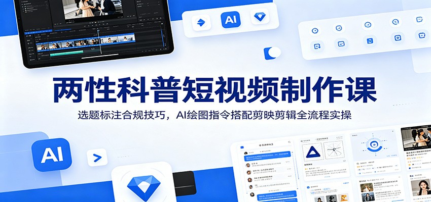 两性科普短视频制作课：选题标注合规技巧，AI绘图指令搭配剪映剪辑全流程实操-大表哥网创