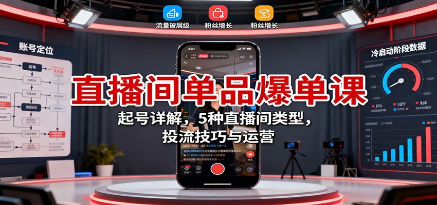 直播间单品爆单课：起号详解，5种直播间类型，投流技巧与运营-大表哥网创