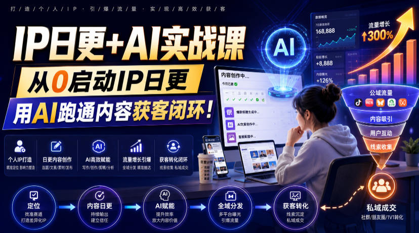 IP日更+AI实战课，从0启动IP日更，IP置顶视频制作+100条选题库搭建+10条日更规划，用AI跑通内容获客闭环!-大表哥网创