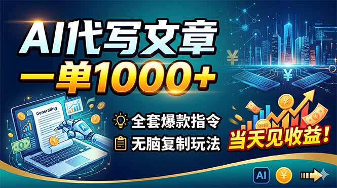 AI代写文章，一单1000+，全套爆款指令+无脑复制玩法，当天见收益！-大表哥网创