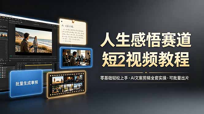 人生感悟赛道短视频教程，零基础轻松上手，AI文案剪辑全套实操可批量出片-大表哥网创