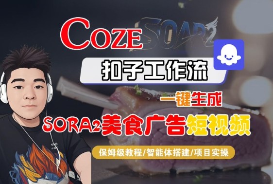 Coze扣子智能体工作流一键生成“SORA2美食广告“短视频，全流程保姆级教学-大表哥网创