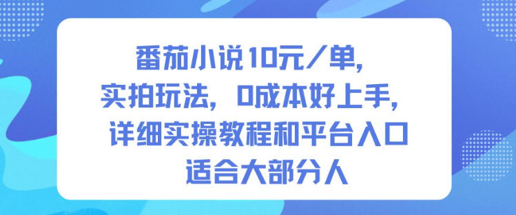 番茄小说10米每单，实拍玩法，0成本好上手，详细实操教程和平台入口适合大部分人-大表哥网创