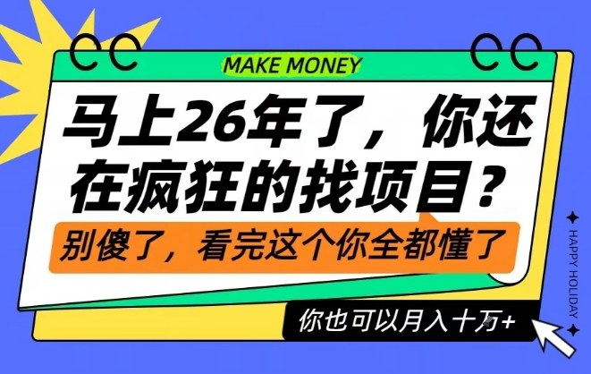 26年了，不要再疯狂的找项目了，看完这个你也可以月入十个W【揭秘】-大表哥网创
