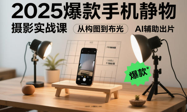 2025爆款手机静物摄影实战课，从构图到布光，不用贵设备，AI辅助出片-大表哥网创