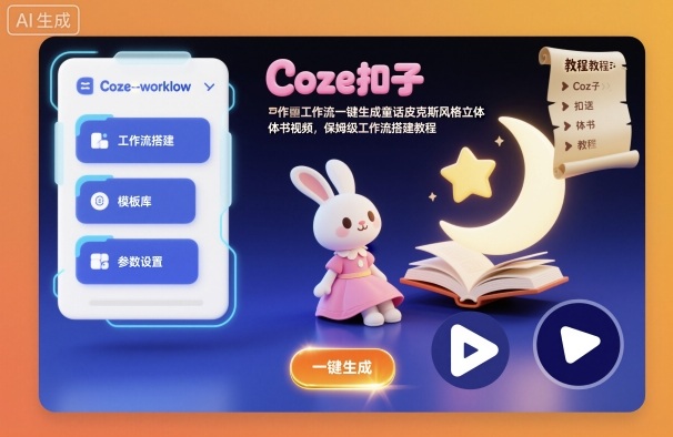 Coze扣子工作流一键生成童话皮克斯风格立体书视频，保姆级工作流搭建教程-大表哥网创