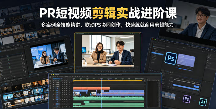 PR短视频剪辑实战进阶课,多案例全技能精讲,联动PS协同创作,快速练就商用剪辑能力-大表哥网创