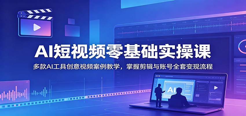 AI短视频零基础实操课:多款AI工具创意视频案例教学,掌握剪辑与账号全套变现流程-大表哥网创