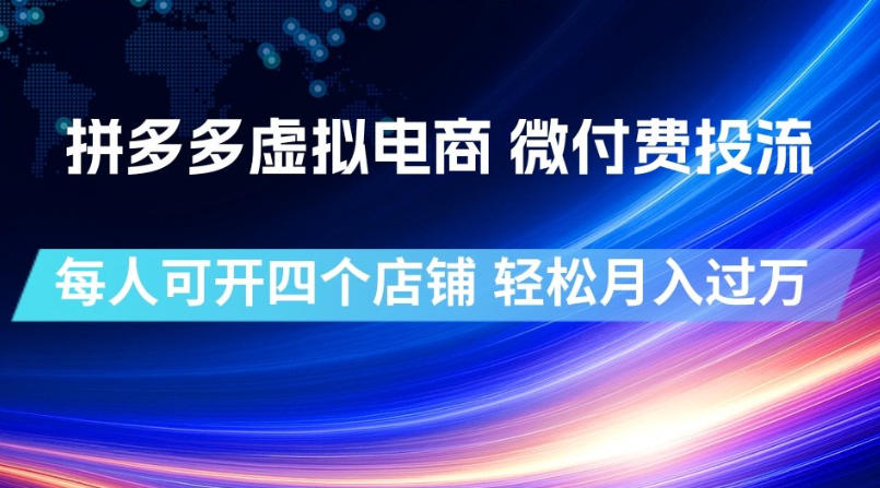 拼多多虚拟电商，微付费投流玩法，每人可开四个店，轻松月入过1W【揭秘】-大表哥网创