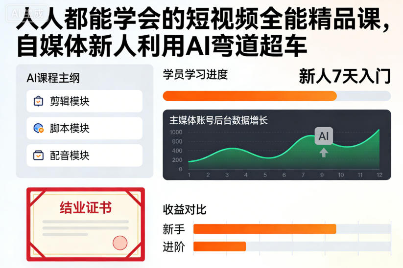 人人都能学会的短视频全能精品课，自媒体新人利用AI弯道超车-大表哥网创