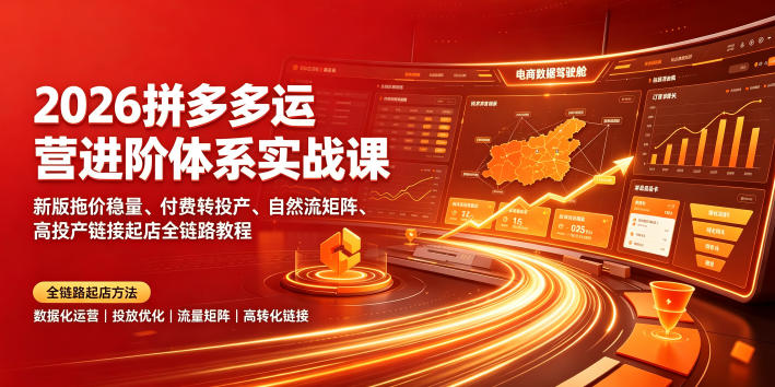 2026拼多多运营进阶体系实战课|新版拖价稳量、付费转投产、自然流矩阵、高投产链接起店全链路教程-大表哥网创