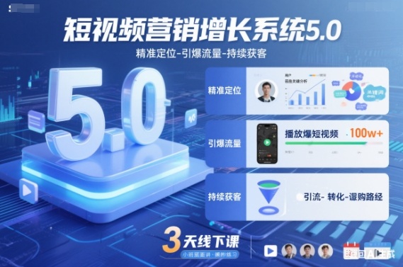 短视频营销增长系统5.0，精准定位-引爆流量-持续获客，3天线下课(音频+图片)-大表哥网创