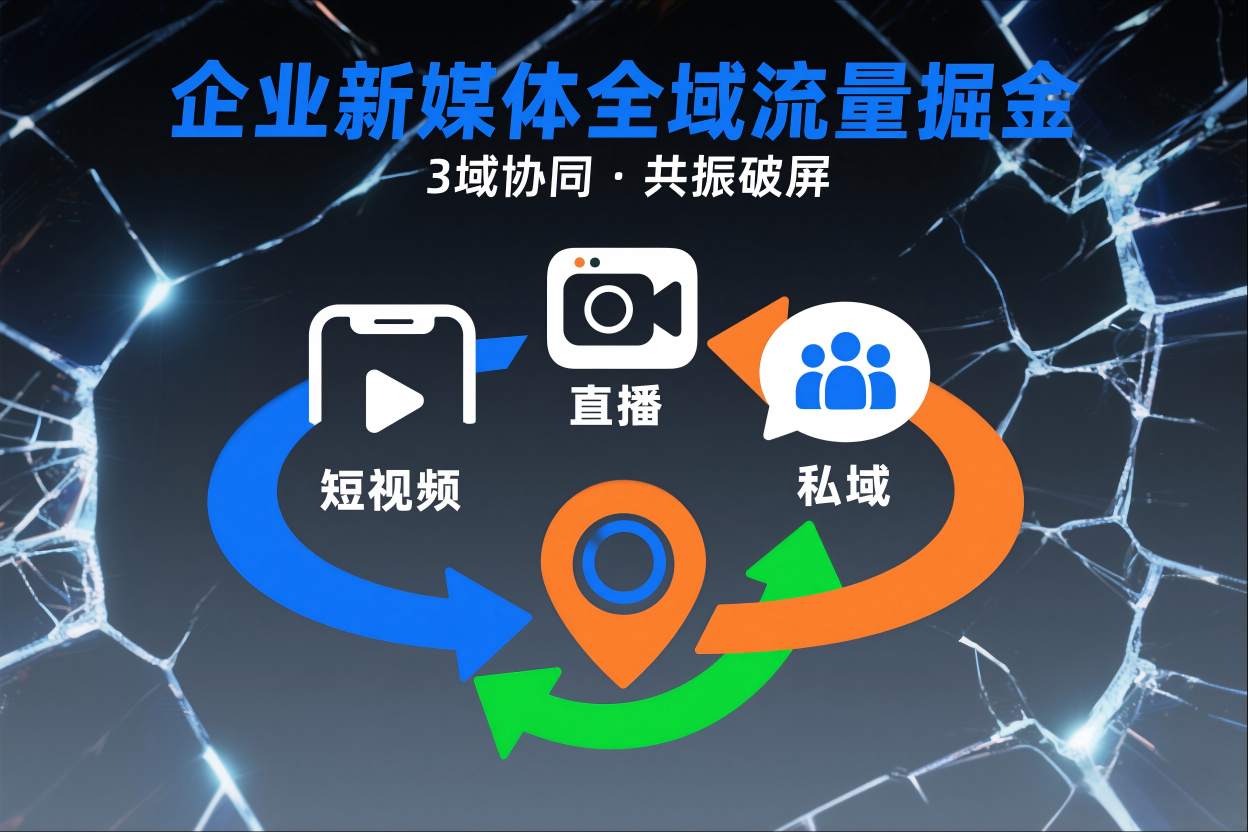 短视频全域商业模式，企业新媒体全域流量掘金，3域协同，共振破屏，短视频-直播-私域-地域-大表哥网创