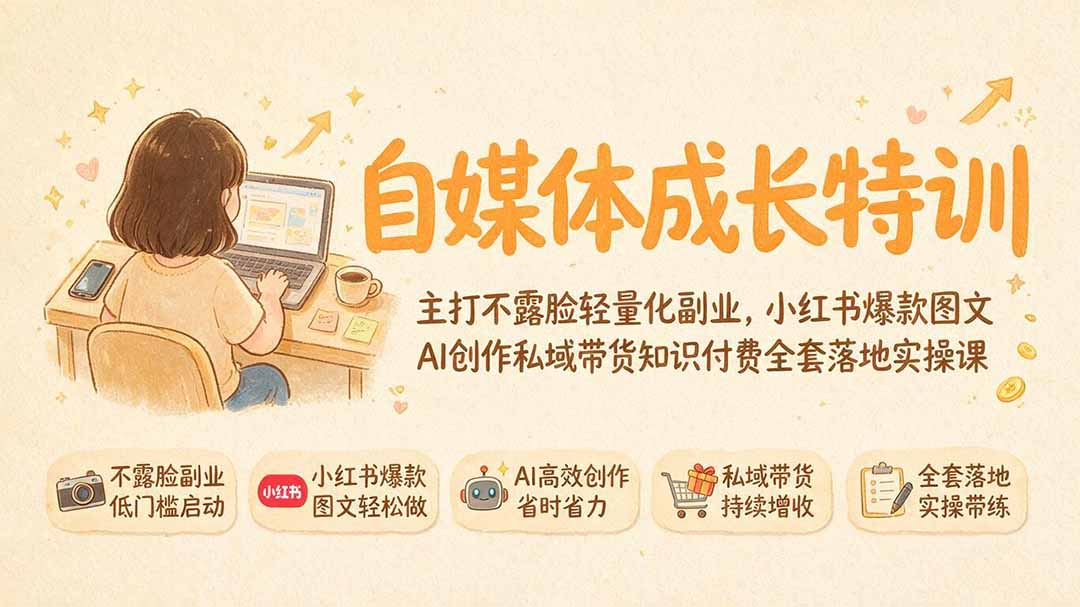 自媒体成长特训｜主打不露脸轻量化副业，小红书爆款图文AI创作私域带货知识付费全套落地实操课-大表哥网创