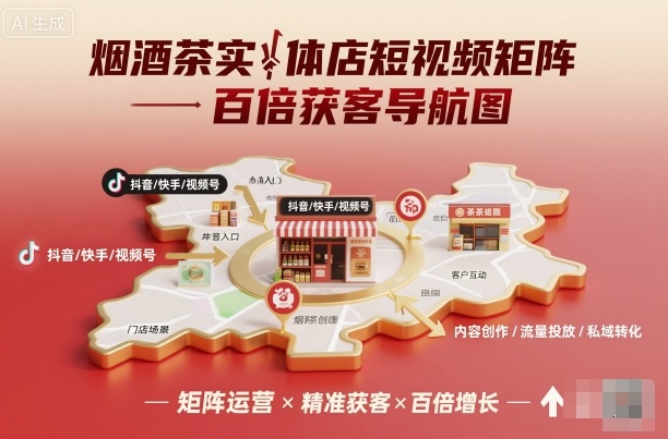 烟酒茶实体店短视频矩阵百倍获客导航图-大表哥网创