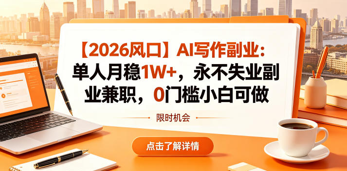 【2026风口】AI写作副业：单人月稳1W+，永不失业副业兼职，0门槛小白可做【揭秘】-大表哥网创