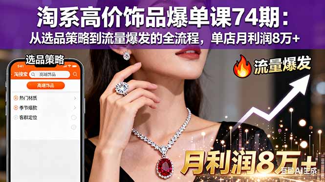 淘系高价饰品爆单课74期：从选品策略到流量爆发的全流程，单店月利润8万+-大表哥网创