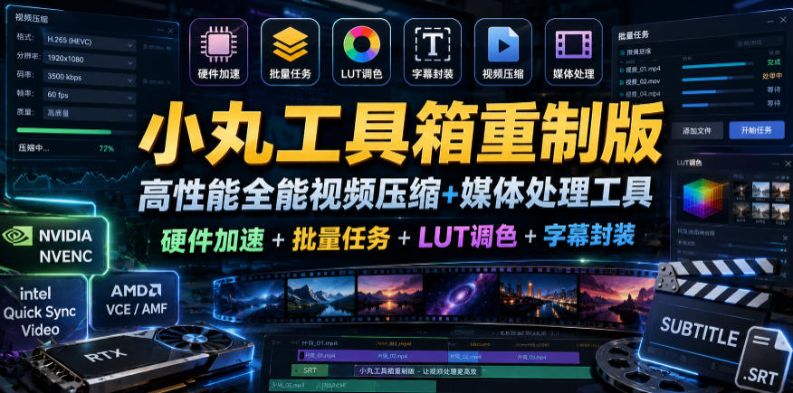 小丸工具箱重制版–高性能全能视频压缩+媒体处理工具｜硬件加速+批量任务+LUT调色+字幕封装-大表哥网创