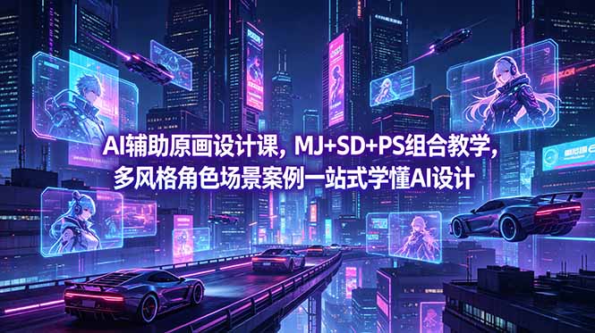 AI辅助原画设计课，MJ+SD+PS组合教学，多风格角色场景案例一站式学懂AI设计-大表哥网创