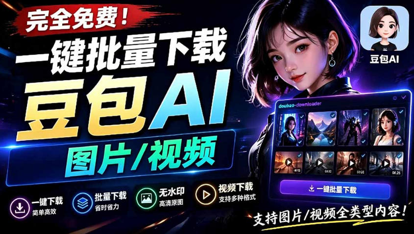 Github最新发布！一键批量下载豆包AI无水印图片/视频，简单易用，自动解析提示词-大表哥网创