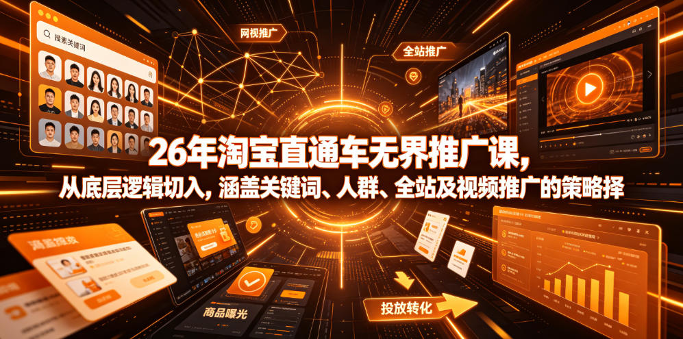 26年淘宝直通车无界推广课，从底层逻辑切入，涵盖关键词、人群、全站及视频推广的策略选择-大表哥网创