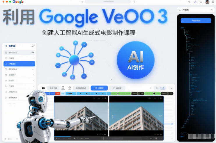 利l用Google Veo 3创建人工智能AI生成式电影制作课程，使用人工智能的力量创建令人惊叹的视频-大表哥网创