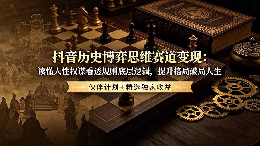 抖音历史博弈思维赛道变现：读懂人性权谋看透规则底层逻辑，提升格局破局人生，伙伴计划+精选独家收益-大表哥网创