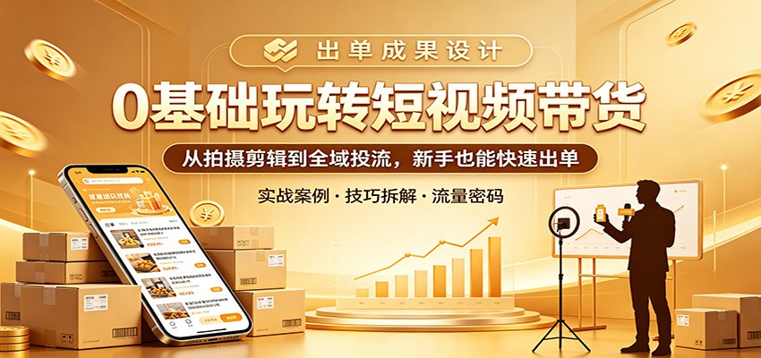 0基础玩转短视频带货：从拍摄剪辑到全域投流，新手也能快速出单-大表哥网创