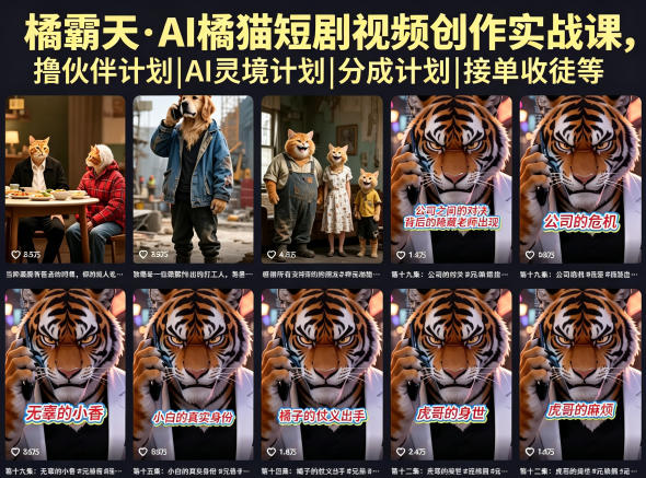 橘霸天·AI橘猫短剧视频创作实战课,撸伙伴计划|AI灵境计划|分成计划|接单收徒等-大表哥网创