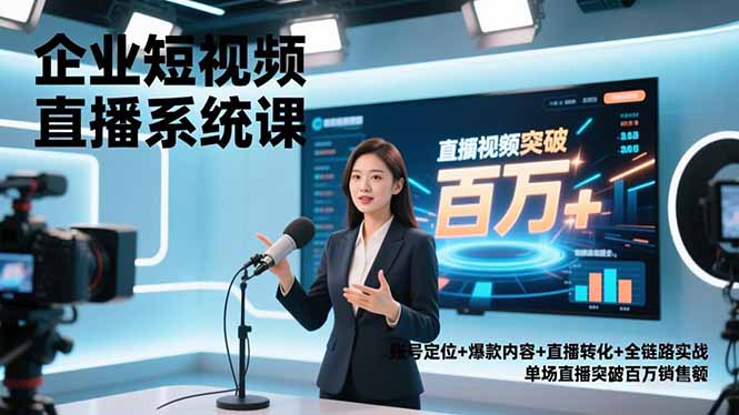 企业短视频直播系统课，账号定位+爆款内容+直播转化+全链路实战，单场直播突破百万销售额-大表哥网创