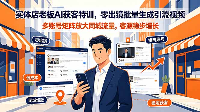 实体店老板AI获客特训，零出镜批量生成引流视频，多账号矩阵放大同城流量，客源稳步增长-大表哥网创