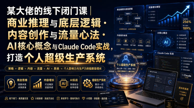 某大佬的线下闭门课｜商业推理与底层逻辑・内容创作与流量心法・AI核心概念与Claude Code实战，打造个人超级生产系统【录音+图片】-大表哥网创
