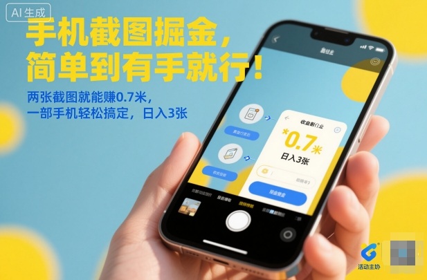 手机截图掘金，简单到有手就行！两张截图就能賺0.7米，一部手机轻松搞定，日入3张【揭秘】-大表哥网创