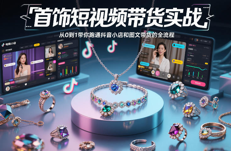 首饰短视频带货实战，从0到1带你跑通抖音小店和图文带货的全流程-大表哥网创