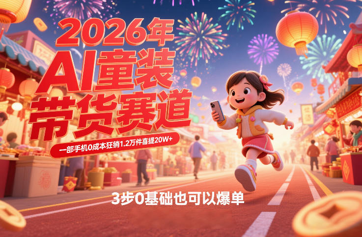 AI童装新春带货赛道，一部手机0成本狂销1.2万件喜提20W+，3步0基础也可以爆单-大表哥网创