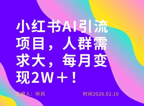 她通过这个AI项目每月做到2W＋的收入，最新小红书AI项目，人群需求大！-大表哥网创