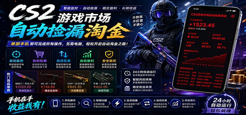CSGO挂机捡漏项目通过利用游戏饰品交易机制，结合薄凉软件辅助捡漏，实现盈利-大表哥网创
