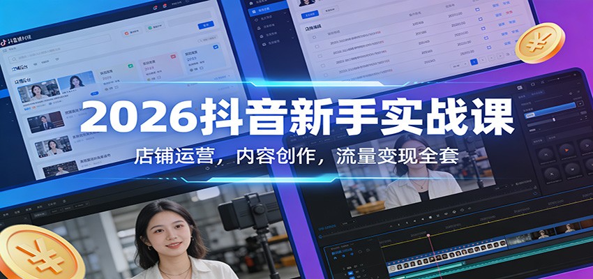 2026抖音新手实战课：店铺运营，内容创作，流量变现全套-大表哥网创