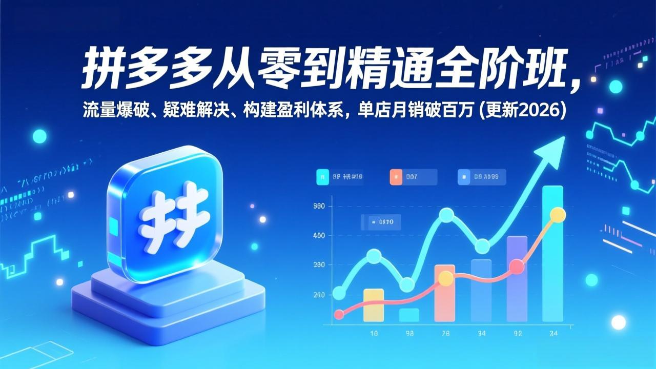 拼多多从零到精通全阶班，流量爆破、疑难解决，构建盈利体系，单店月销破百万(更新2026-大表哥网创