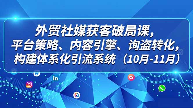 外贸 社媒获客破局课，平台策略、内容引擎、询盘转化，构建体系化引流系统(10月-11月-大表哥网创